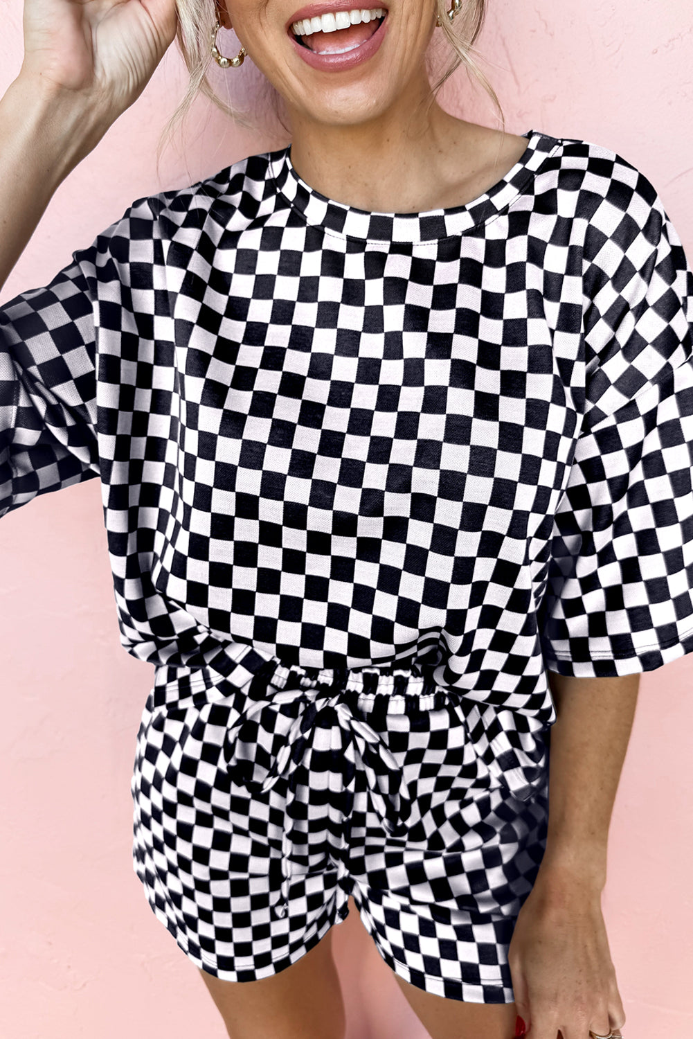 2pc Black Checkered Top and Shorts