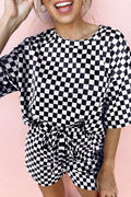 2pc Black Checkered Top and Shorts