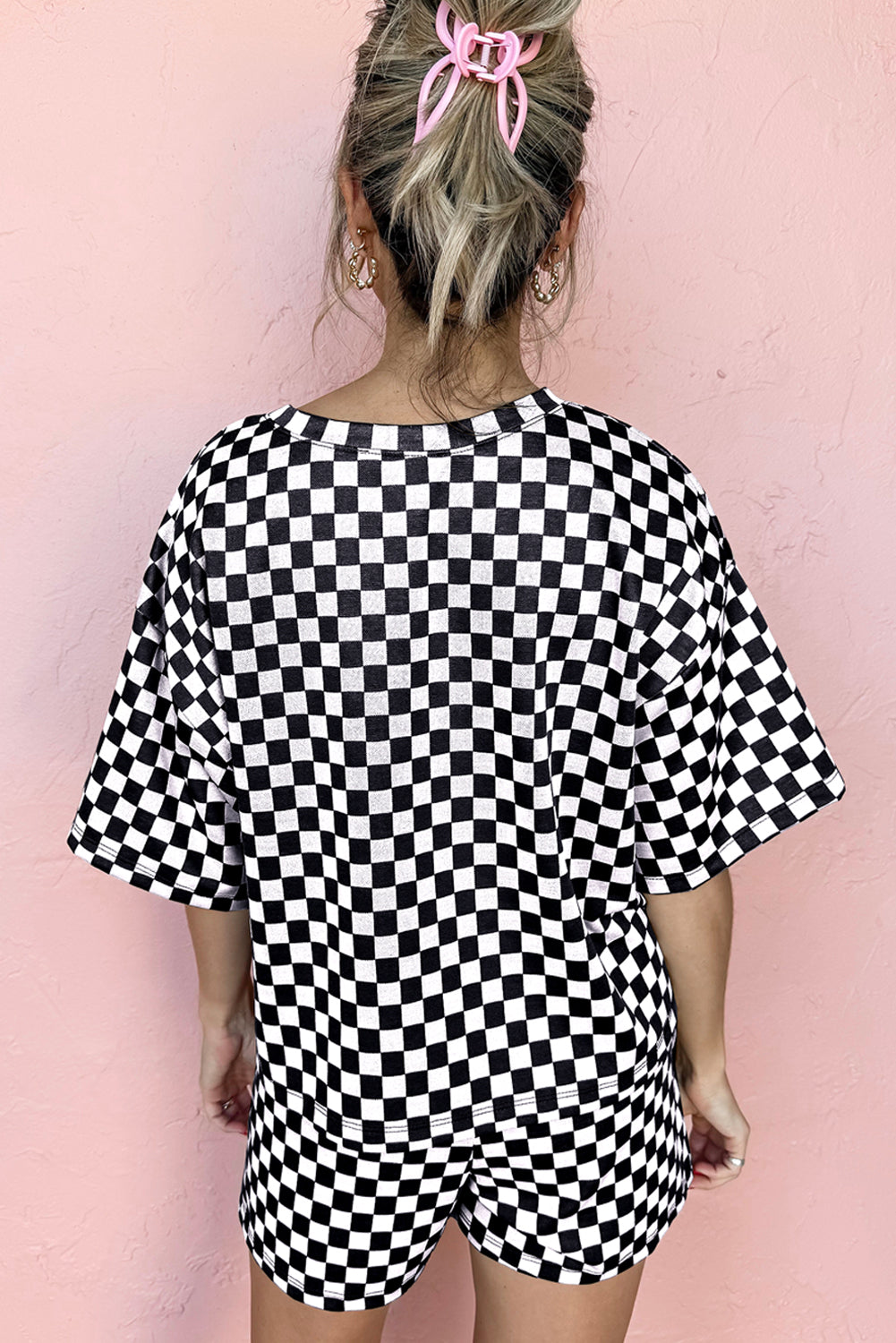2pc Black Checkered Top and Shorts