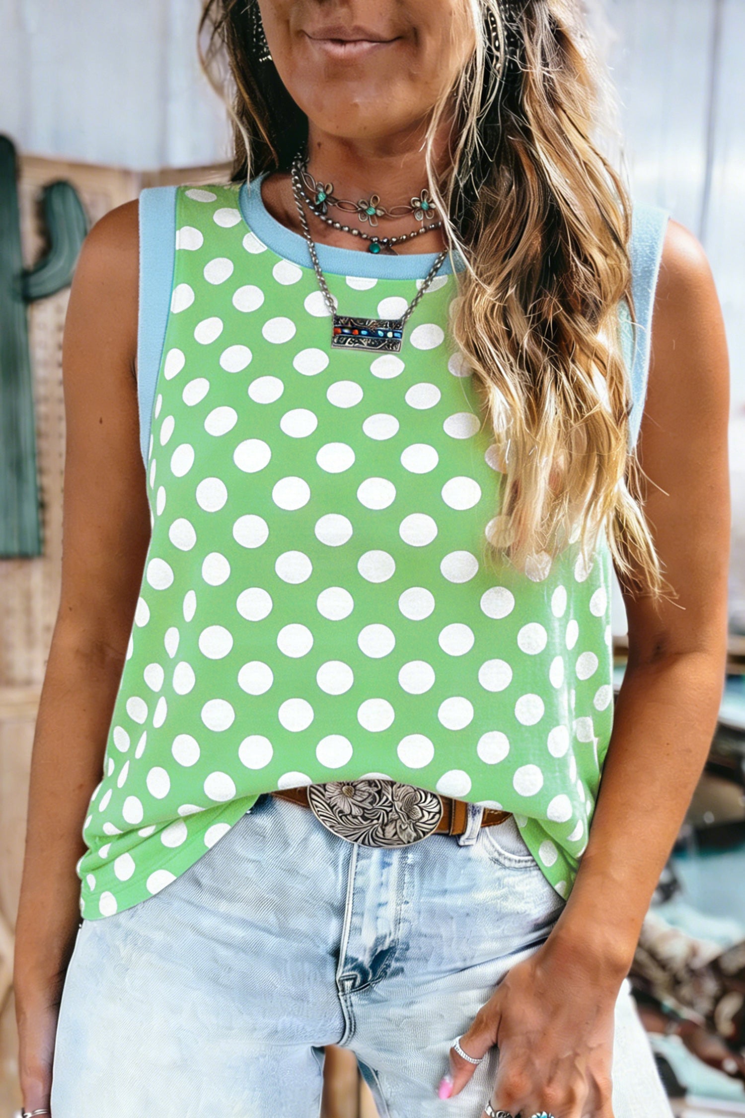 Green Polka Dot Tank Top